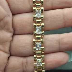 Gold Tennis Bracelet with Clear Stones - Women's Elegant Bracelet